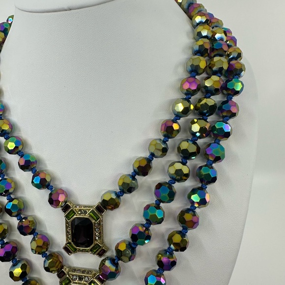 Heidi Daus Purple Rhinestone Triple Layer AB Necklace Clip On Earring Set - Picture 5 of 11